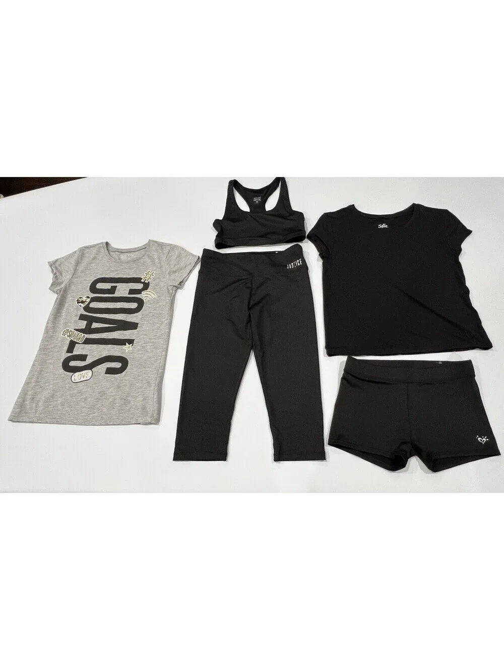 Justice Active Girls~Lot of 5~Dance Cheer Gymnastics~Size 10/12 Black Gray